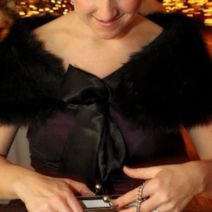 Faux Fur Black Evening Wrap with Satin Tie