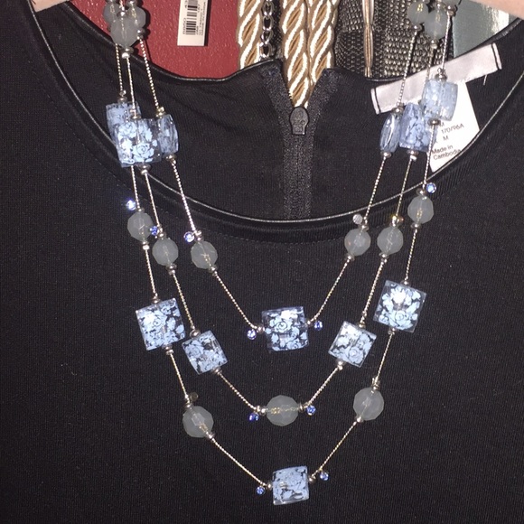 Baby blue triple strand necklace