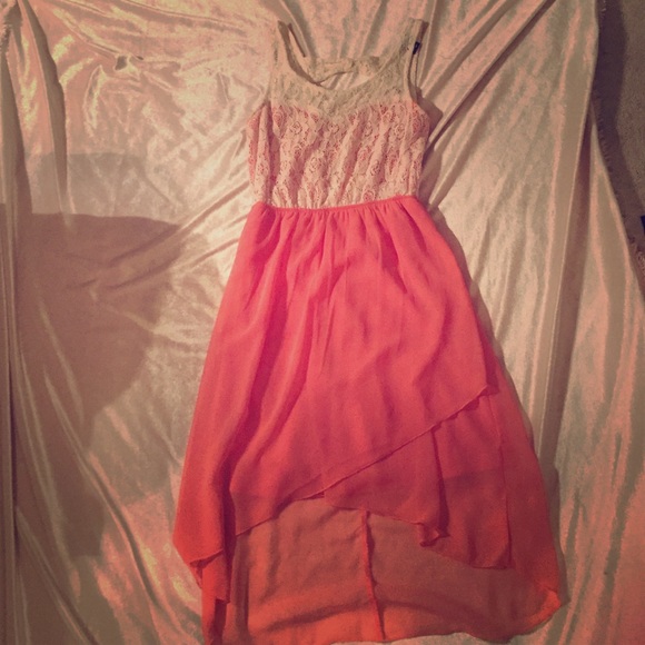 High low cut short peach colored dress