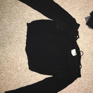 LA hearts cropped off the shoulder black top