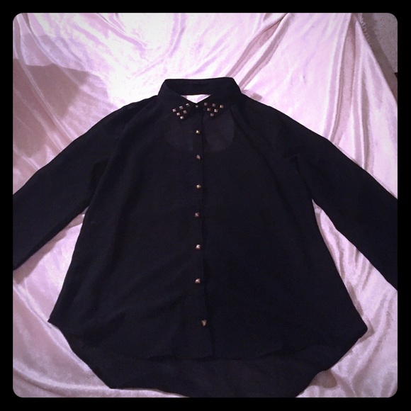 Black rhinestone sheer button up