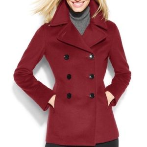 🎉 Calvin Klein | Red Double Breasted Wool Peacoat