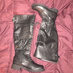 Black over the knee lace up boots