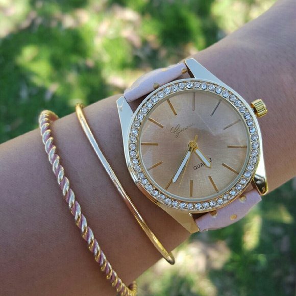 Milano Expressions Accessories - Women's Pink Gold Polka Dot Quartz Glitz Watch