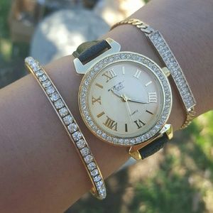 Women's Round Small Rhinestone Fancy Dress Watch