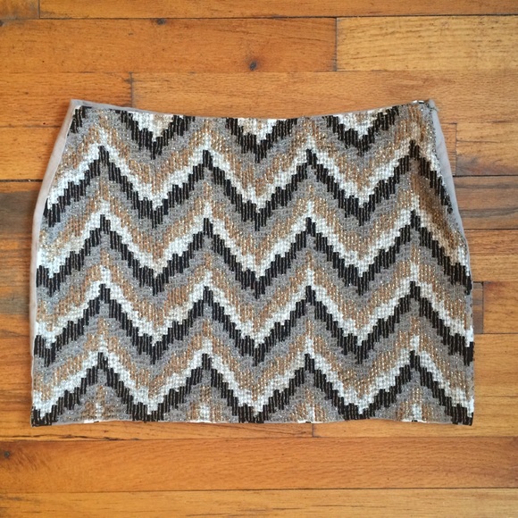 Zara Trafaluc Beaded Sequin Chevron Mini Skirt EUC