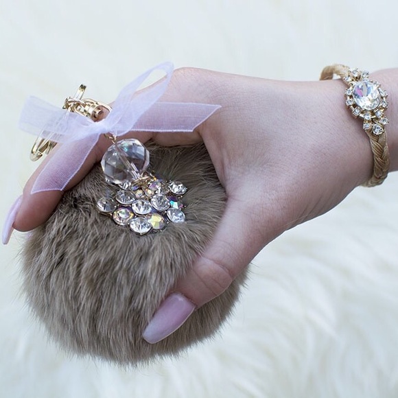 Tanya Kara Accessories - Tan Fur Ball Keychain Tanya Kara Accessories - Tan Fur Ball Keychain