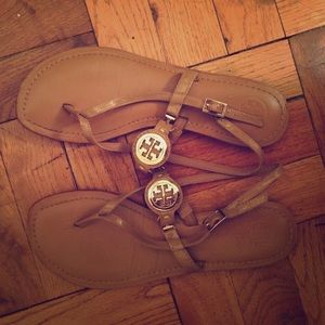 Tory Burch Patent leather sandals.