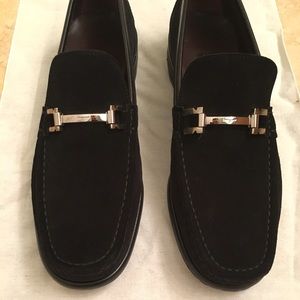Ferragamo Mens Black Suede Loafers 10.5