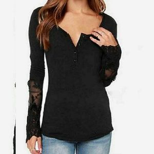 Women's Lace insert long sleeve T
