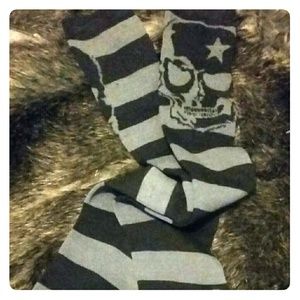 Black & Grey Striped Skull Knee Highs
