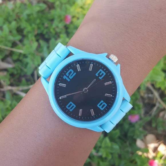 Women's Blue Black Round Silicone Jelly Watch