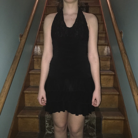 sheer mesh black dress 95% Polyester EMBELLISHMENT_Thigh Split STRETCH LACE SHORT DRESS Size:EU 43 / US 10