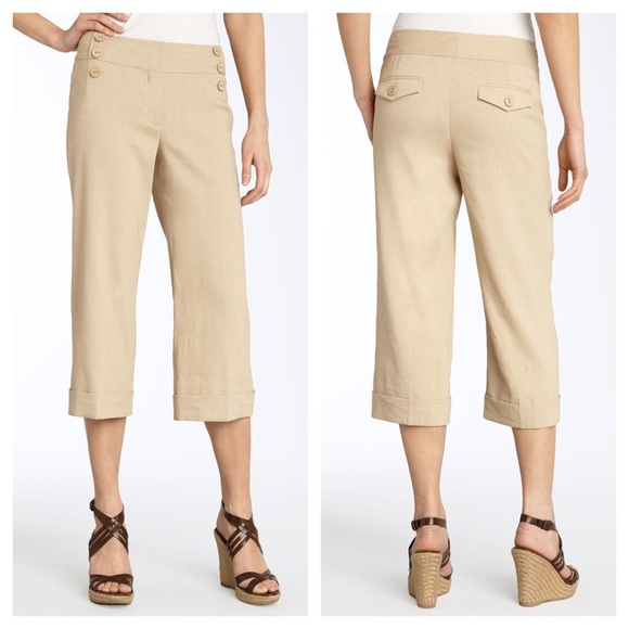 $128 Classiques Entier Beige Khaki Capri Linen