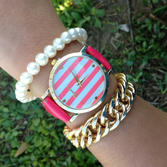 Women's Striped Pink Sailor Gold Casual Watch