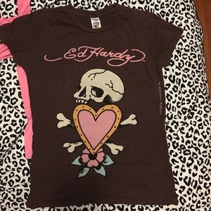 Ed Hardy by Christian Audigier brown skull shirt
