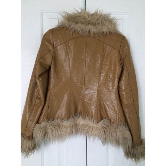Vintage 1970s Leather Faux Fur Penny Lane Coat - Picture 2 of 3