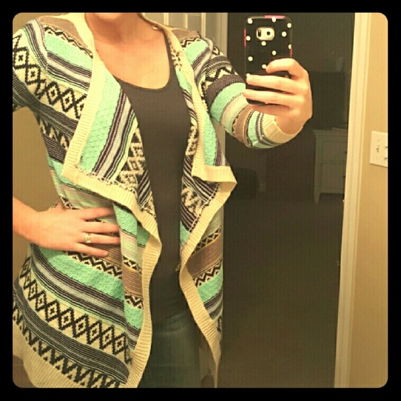 Limelush Aztec mint navy and cream cardigan M/L