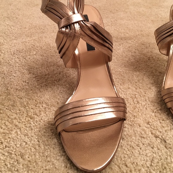 Gold pumps with ankle strap