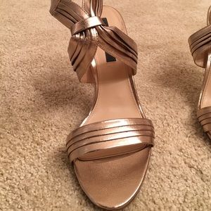 Gold pumps with ankle strap