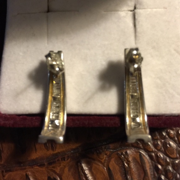 Diamond White Gold Baguette Pierced Earrings - Picture 3 of 4