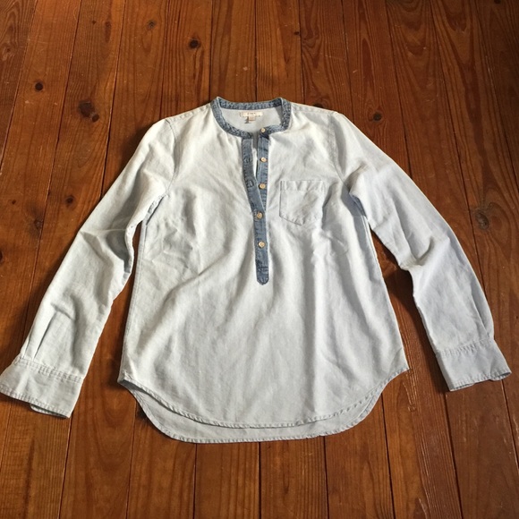 J.Crew collarless popover in indigo Oxford