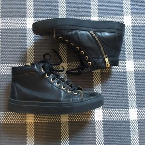 Navy Boot Leather High Top Sneakers