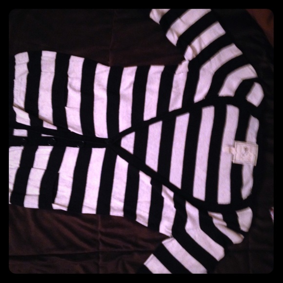 Black and white striped cardigan.