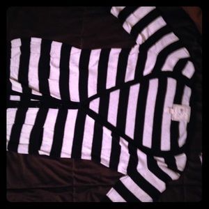 Black and white striped cardigan.