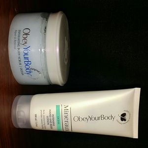 Exfoliating body scrub and hand lotion.