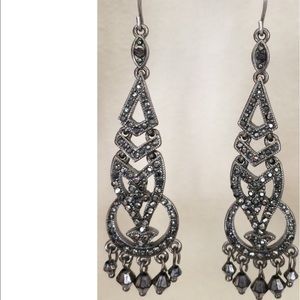 Chic long dark Crystal Monet pavé earrings