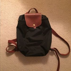 longchamp black backpack with leather detail
