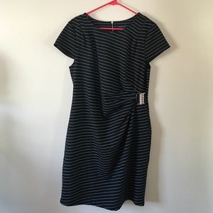 Venus Black and White Pinstripe Buckle Dress