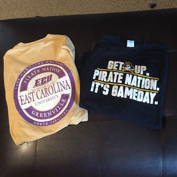 Three ECU Pirates t-shirts