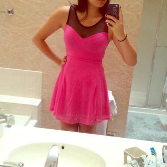 Hot pink mesh skater dress