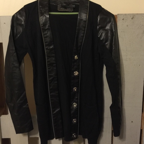 Black faux leather cardigan
