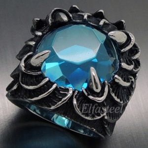 Size 10 silver stainless steel sapphire cz ring
