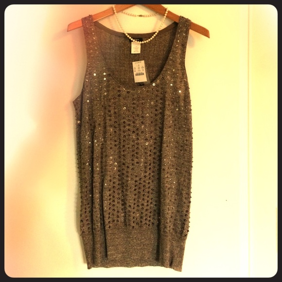 J Crew wool linen blend beaded tank top XS green