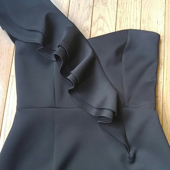 One Shoulder with Ruffle Little Black Dress - Picture 2 of 5