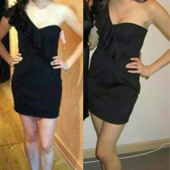 One Shoulder with Ruffle Little Black Dress - Picture 3 of 5