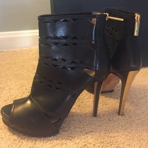 Herve Leger open toe black leather bootie