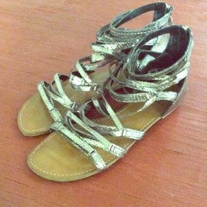 Yellow box gladiator silver sandals