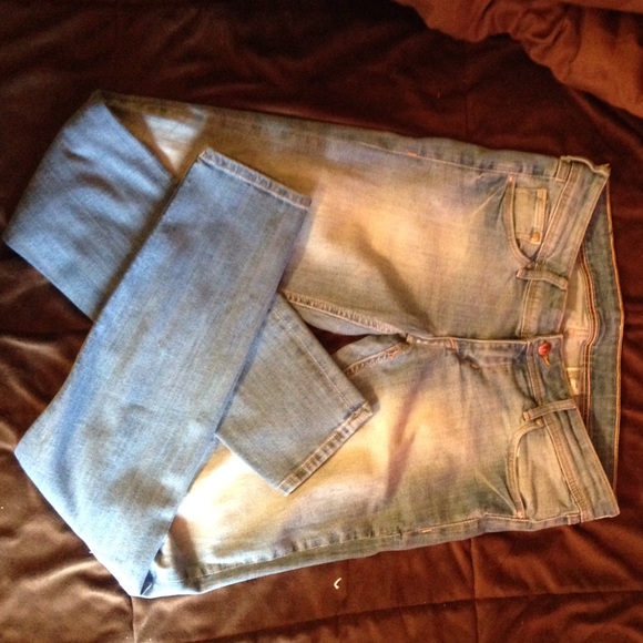 Washed denim jeans.