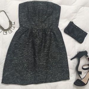 Strapless dress - Black & white tweed with silver