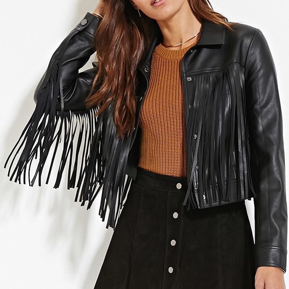Fringed Faux Leather Jacket