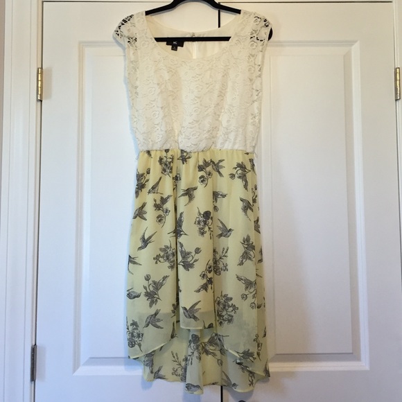 Yellow and white lace high low dress