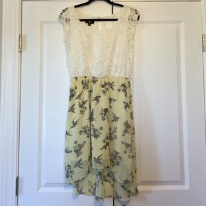 Yellow and white lace high low dress