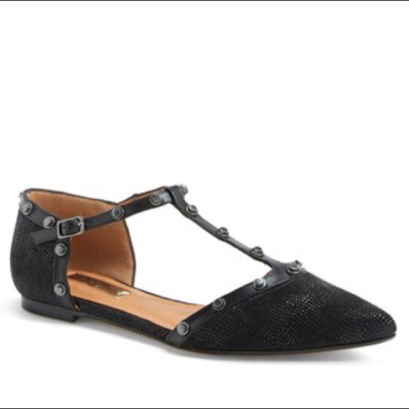 Olson' Pointy Toe Studded T-Strap Flat by halogen