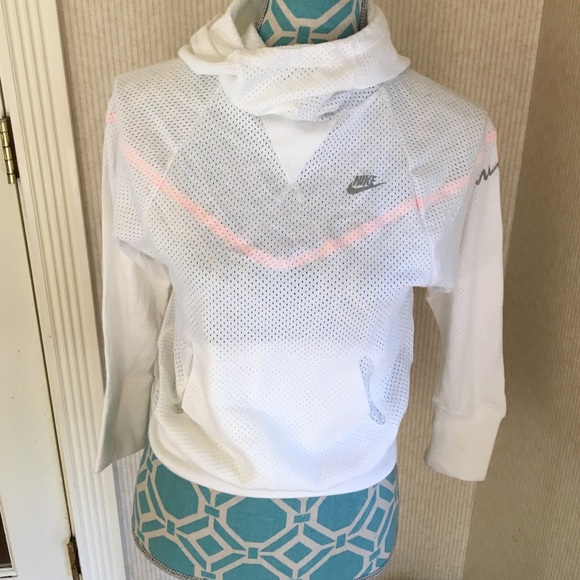 Nike white mesh sweatshirt with cowl neck