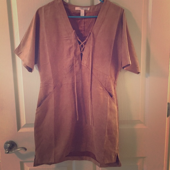 Faux suede brown dress